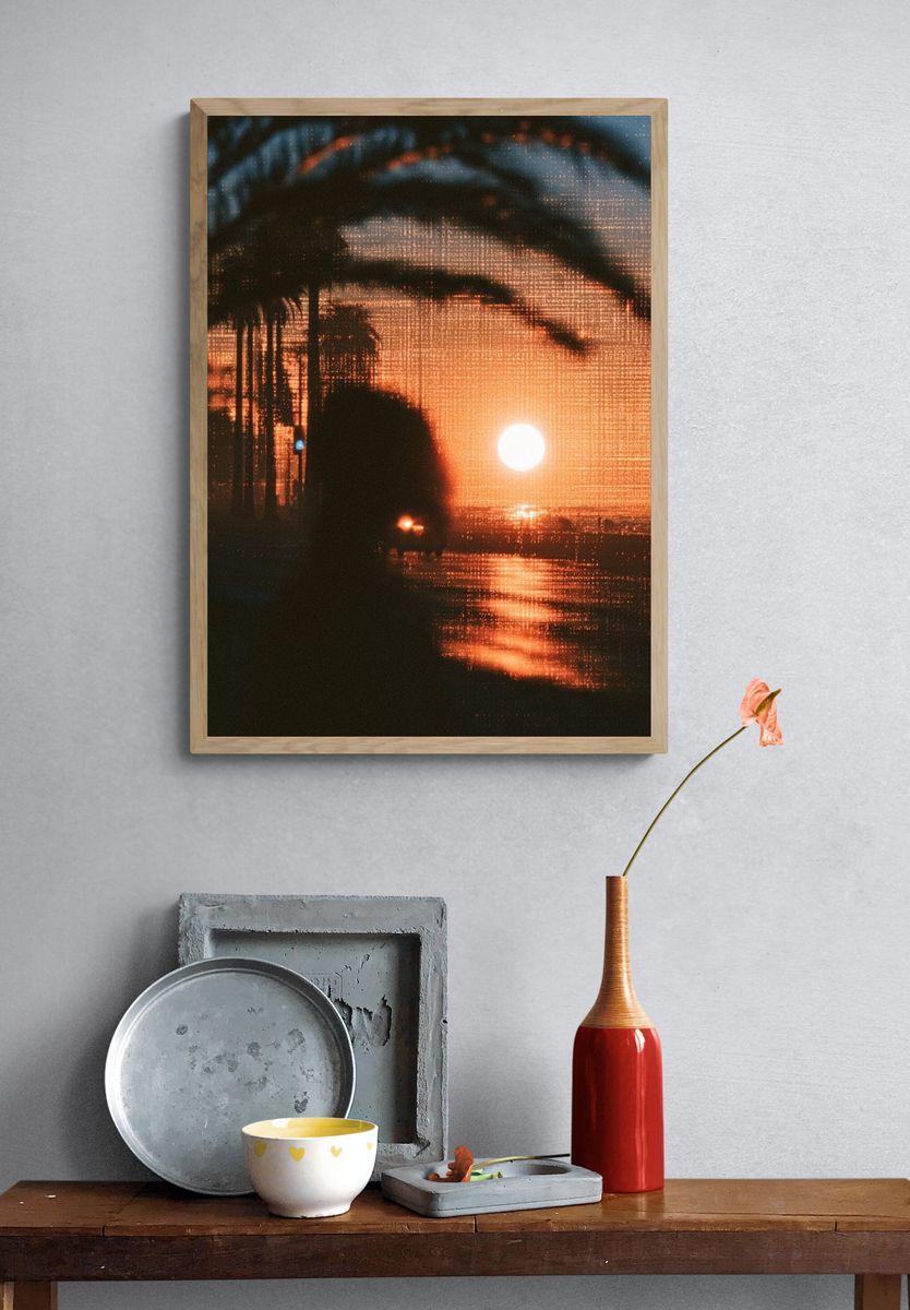 Sunset Palm Silhouette Photography Poster. — room view 3