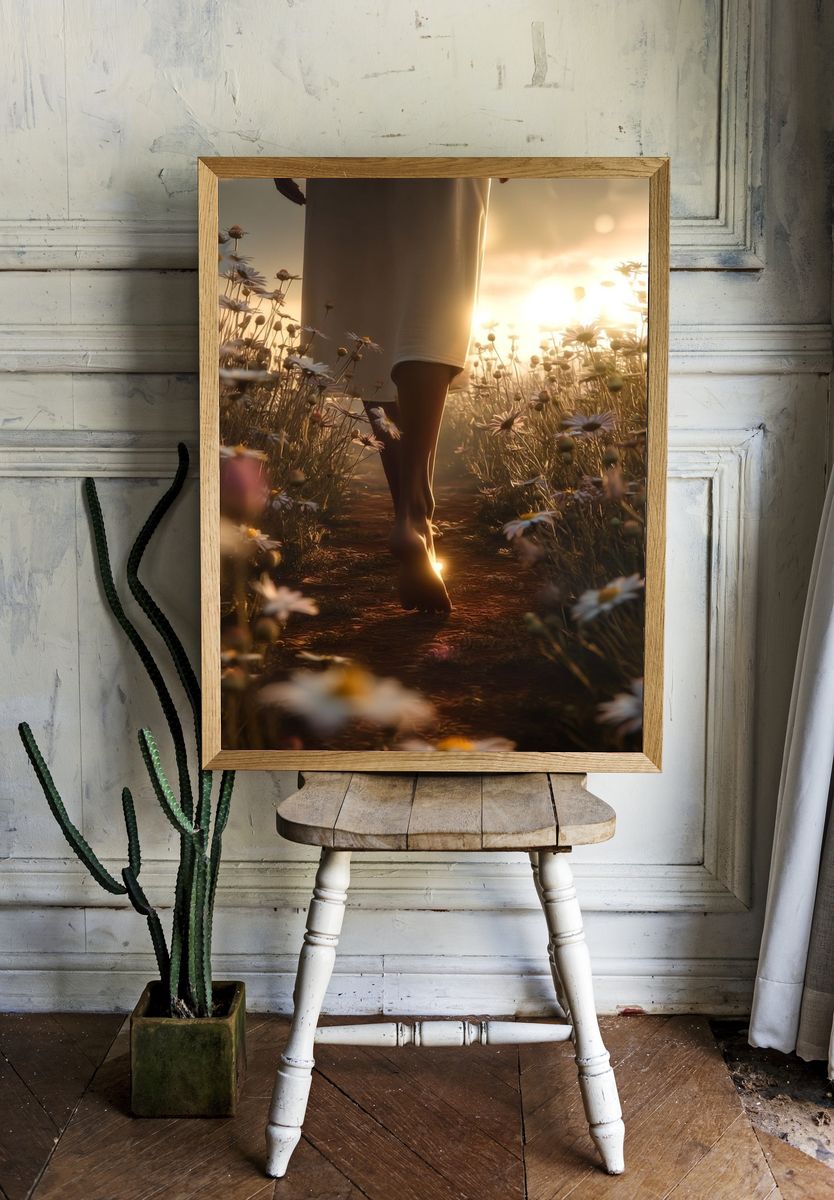 Sunlit Meadow Walk Photography Poster. room preview