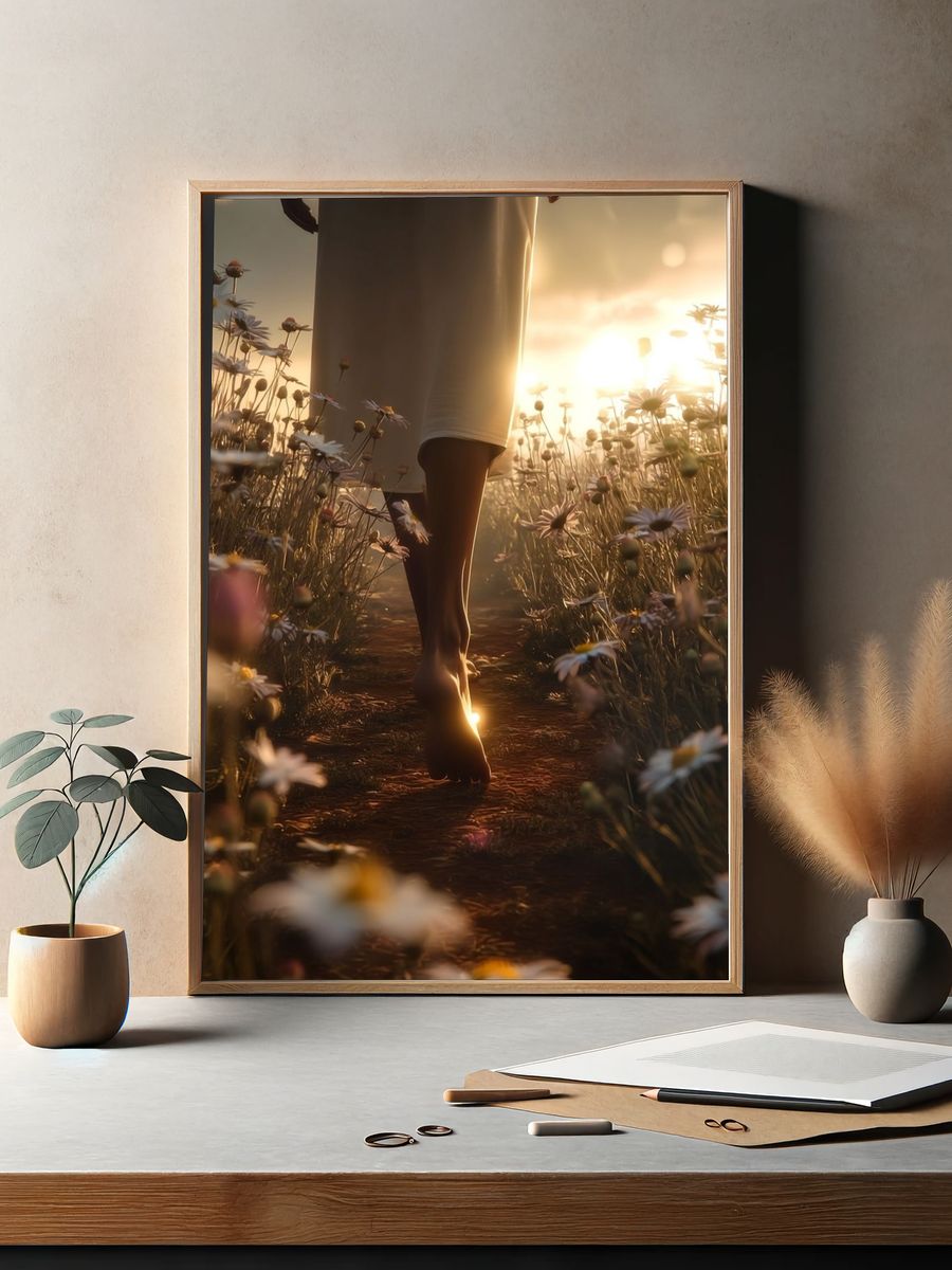 Sunlit Meadow Walk Photography Poster. — room view 2