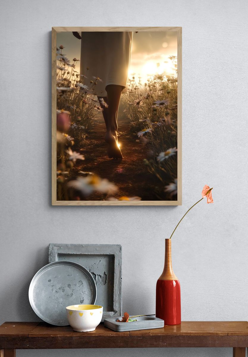 Sunlit Meadow Walk Photography Poster. — room view 3