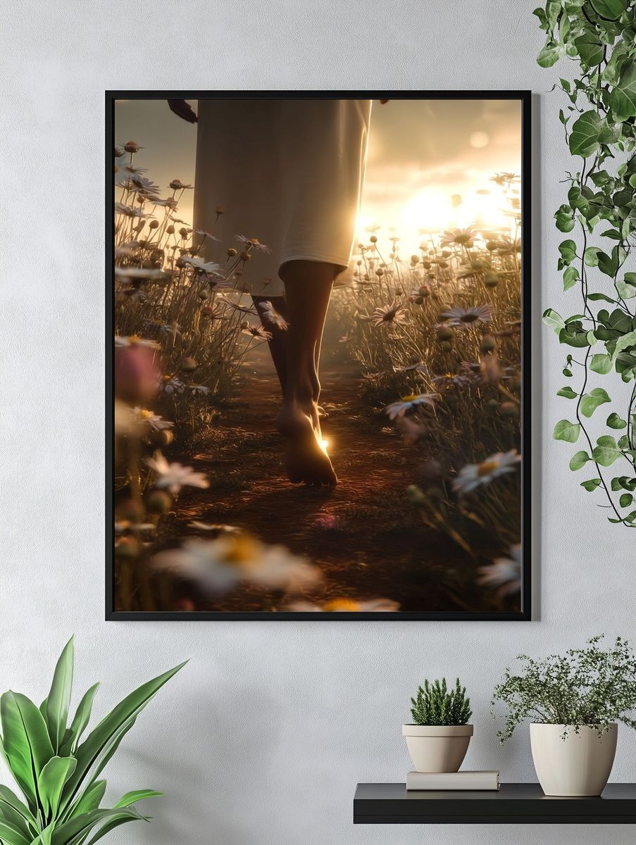 Sunlit Meadow Walk Photography Poster. — room view 4