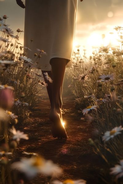 Sunlit Meadow Walk Photography Poster. poster