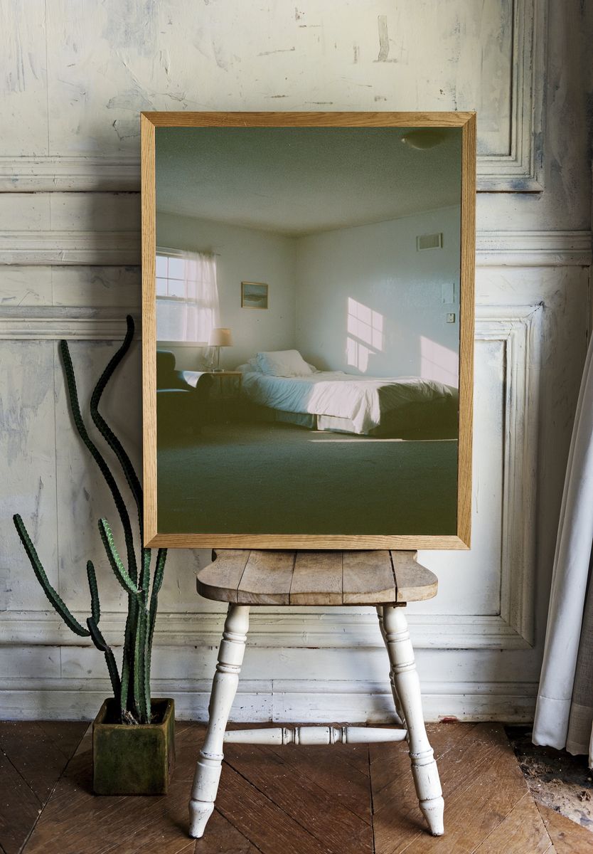Sunlit Bedroom Interior Photography Poster. room preview