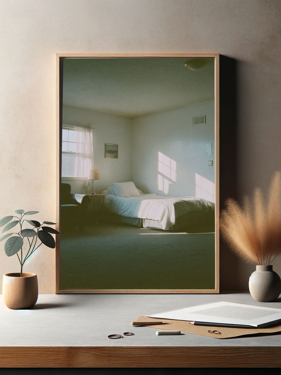 Sunlit Bedroom Interior Photography Poster. — room view 2