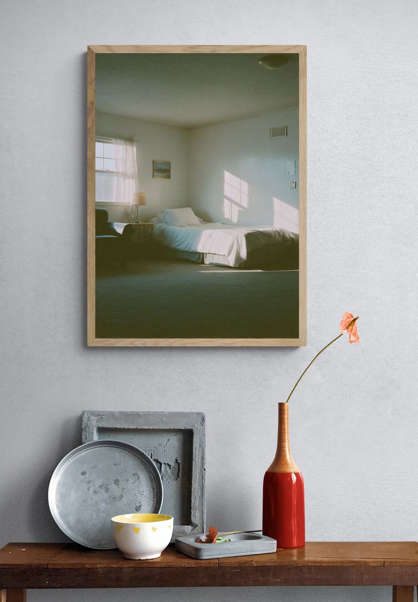 Sunlit Bedroom Interior Photography Poster. — room view 3