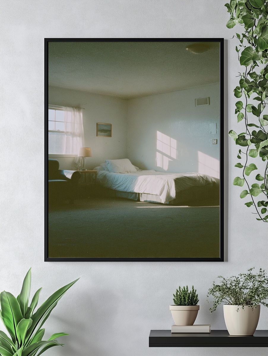 Sunlit Bedroom Interior Photography Poster. — room view 4