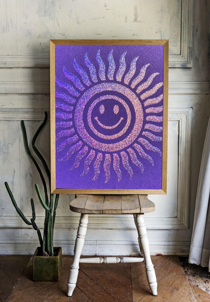 Smiling Sun Glitter Poster. room preview