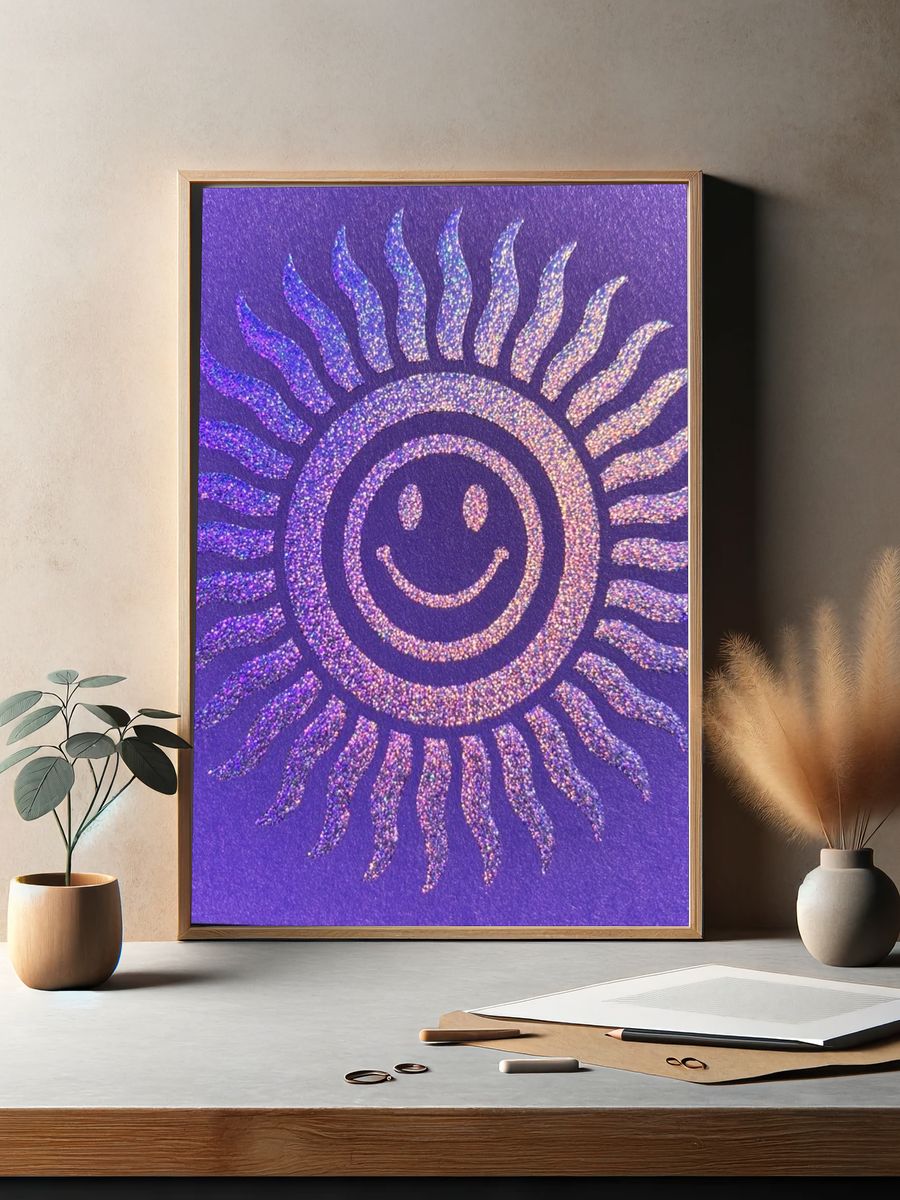 Smiling Sun Glitter Poster. — room view 2