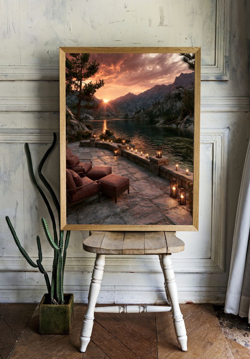 Sunset Mountain Lake Photography Poster. room preview