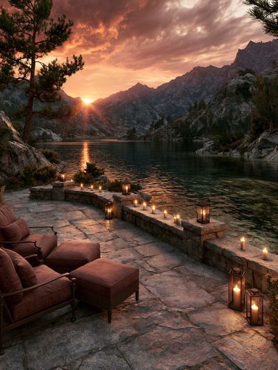 Sunset Mountain Lake Photography Poster.