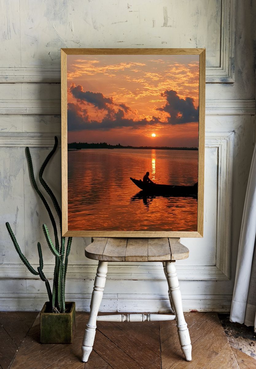 Sunset Boat Silhouette Poster. room preview