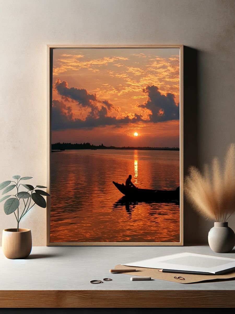 Sunset Boat Silhouette Poster. — room view 2