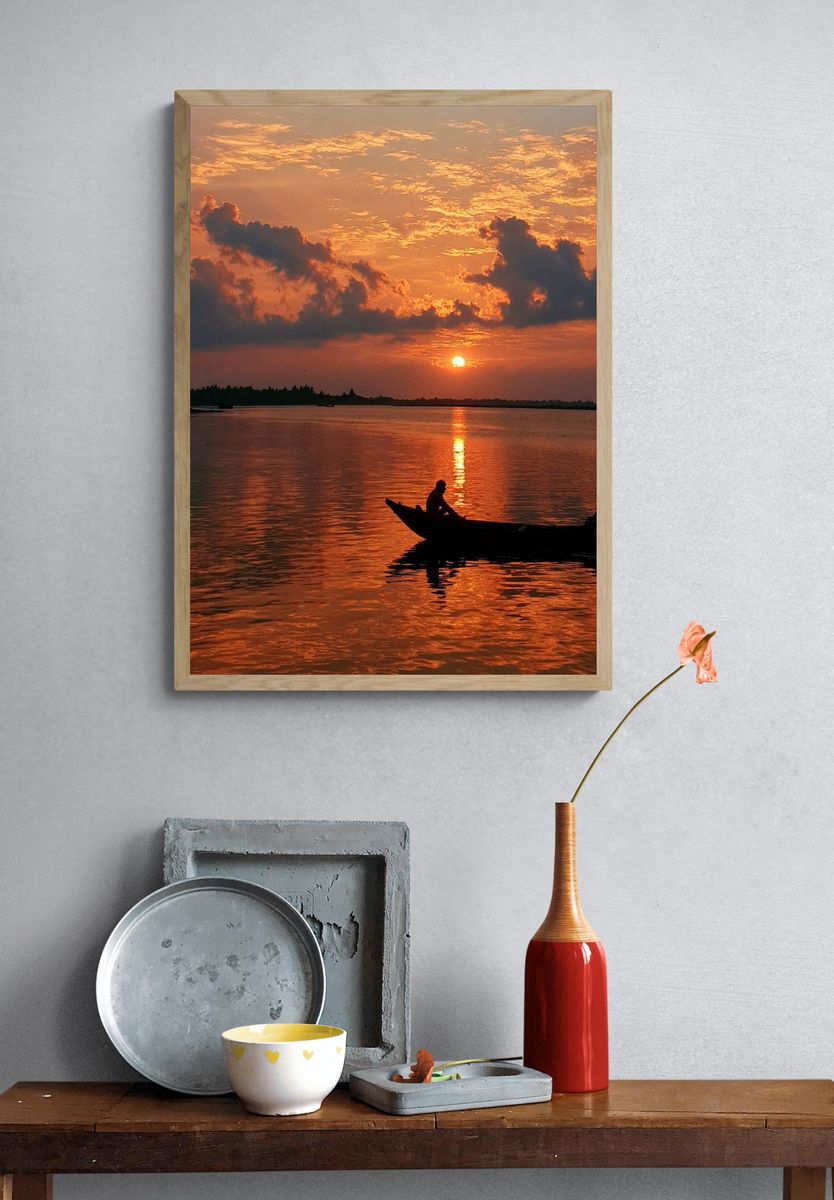 Sunset Boat Silhouette Poster. — room view 3