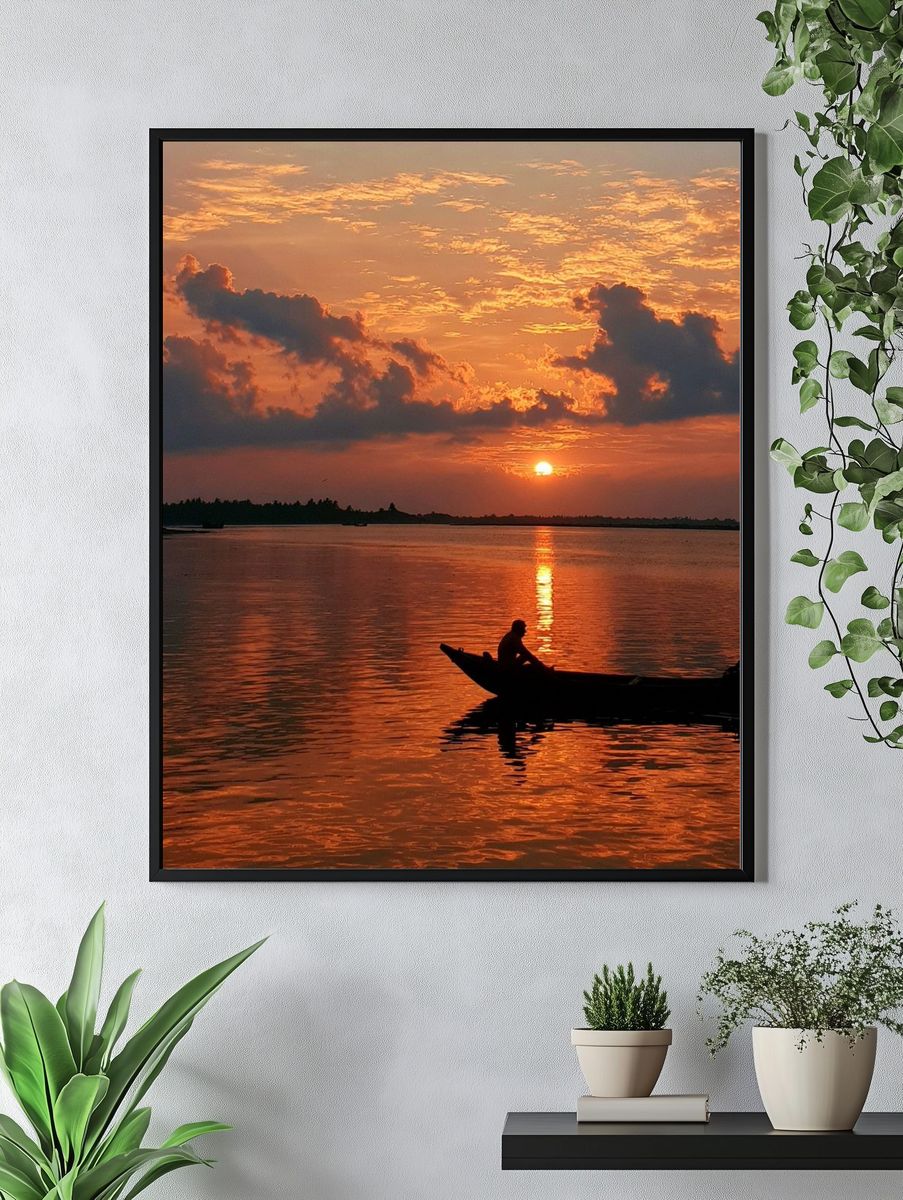 Sunset Boat Silhouette Poster. — room view 4