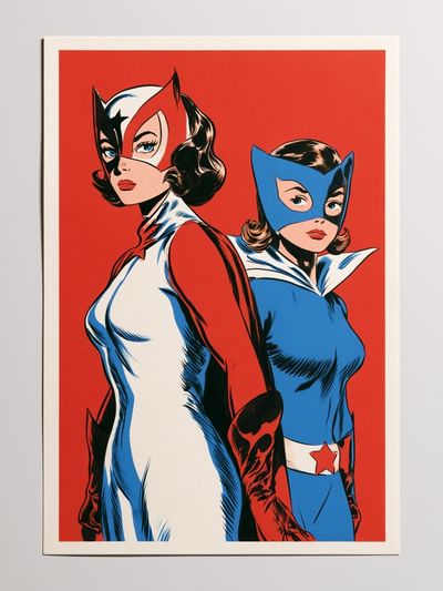 Retro Superhero Duo Pop-Art Poster.