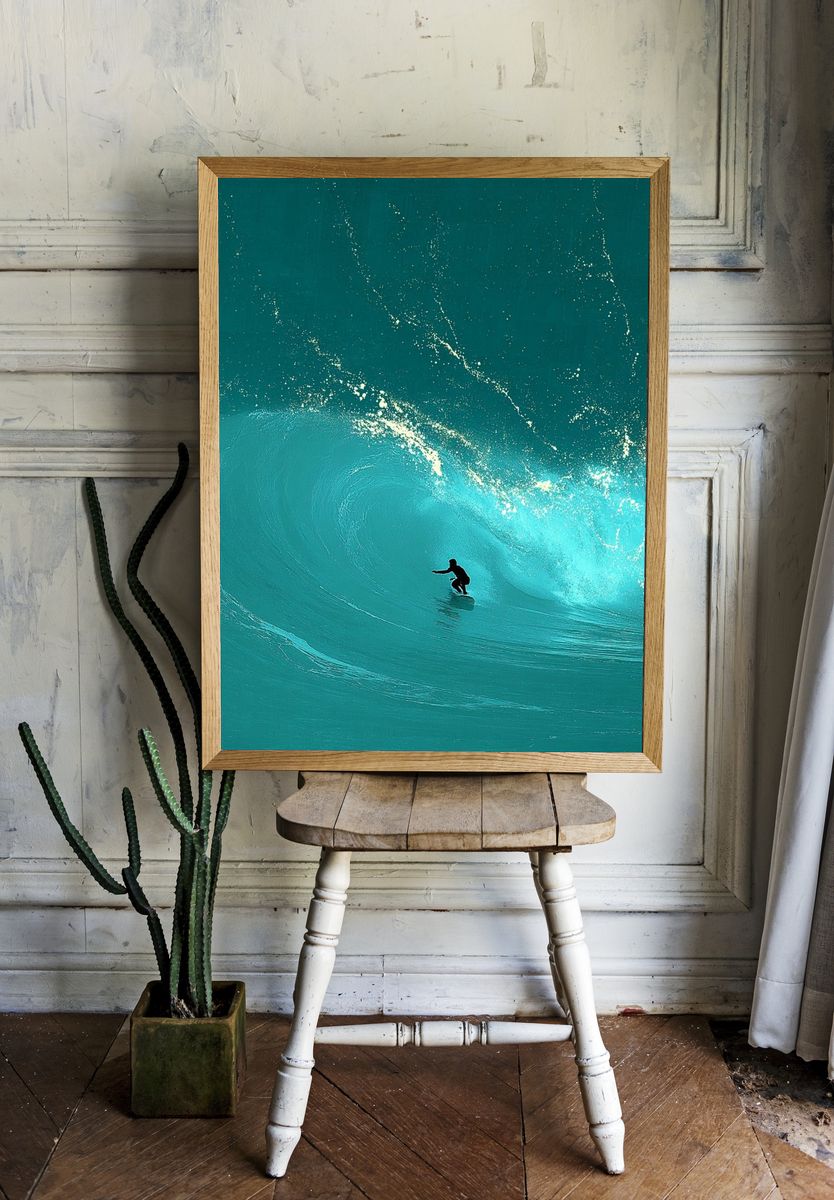 Surfer in Wave — Ocean Print. room preview
