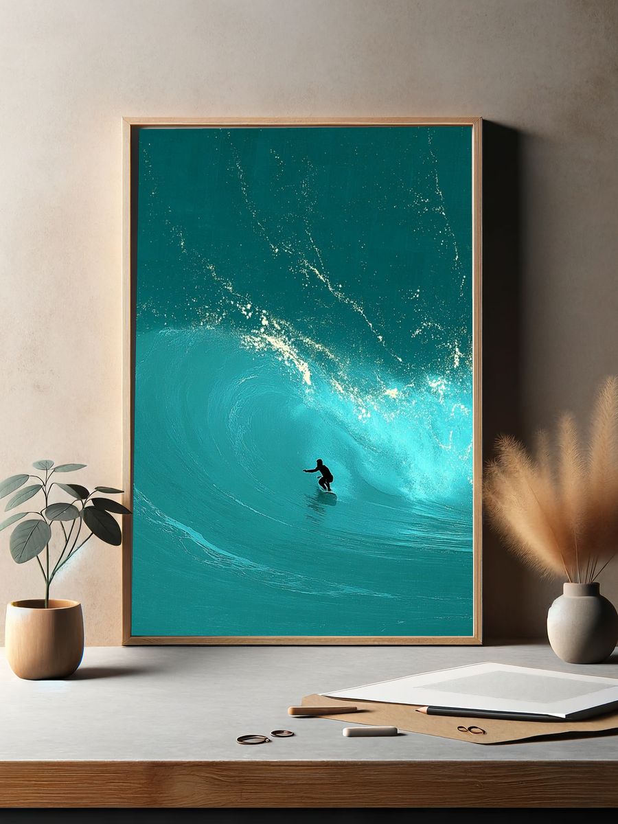 Surfer in Wave — Ocean Print. — room view 2