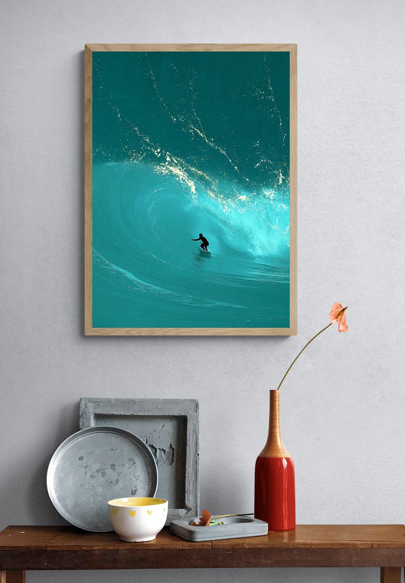 Surfer in Wave — Ocean Print. — room view 3