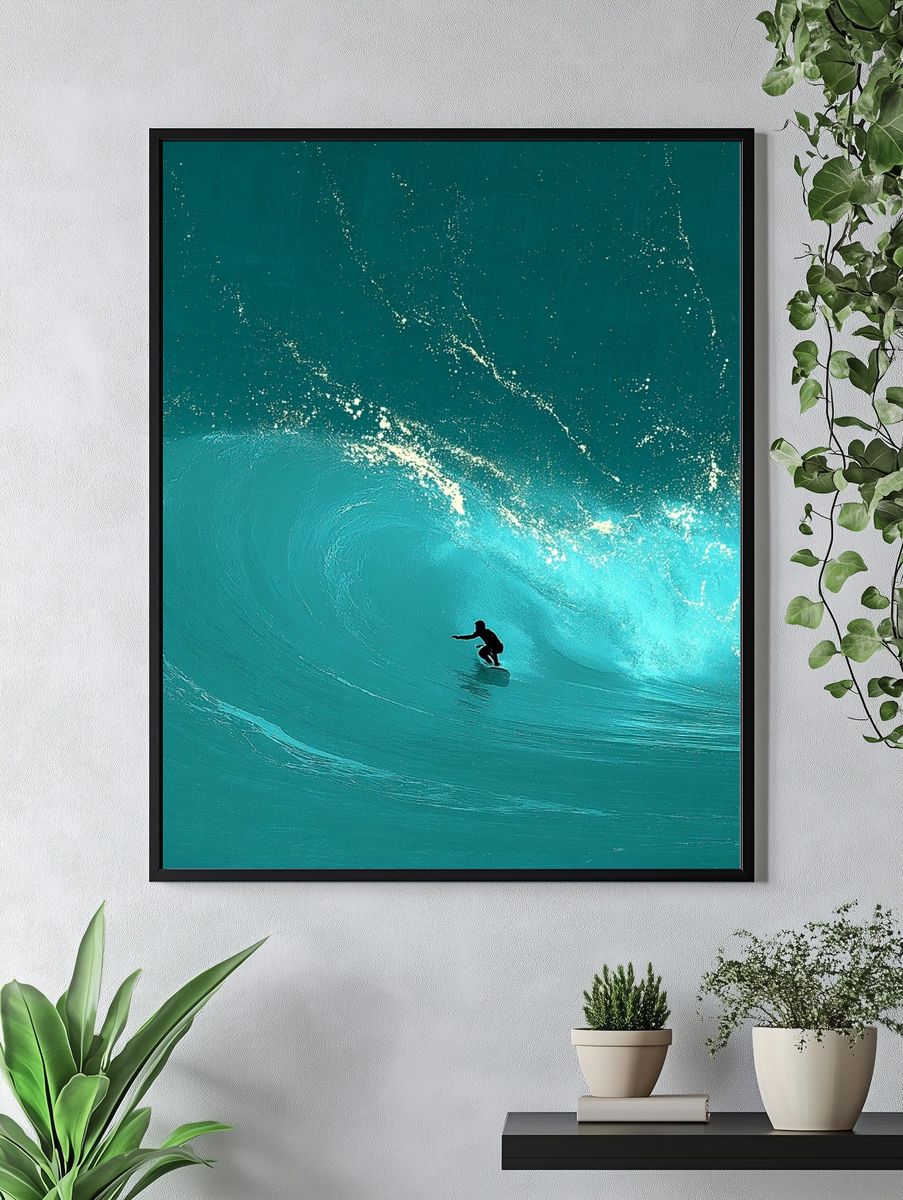 Surfer in Wave — Ocean Print. — room view 4