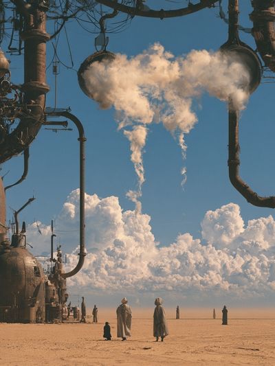 Surreal Desert Industrial Landscape Print.