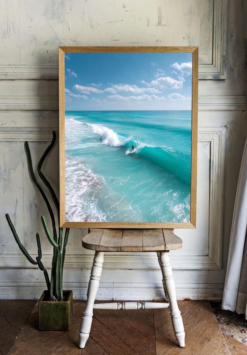Turquoise Surf Break Photography Poster. — room view 1