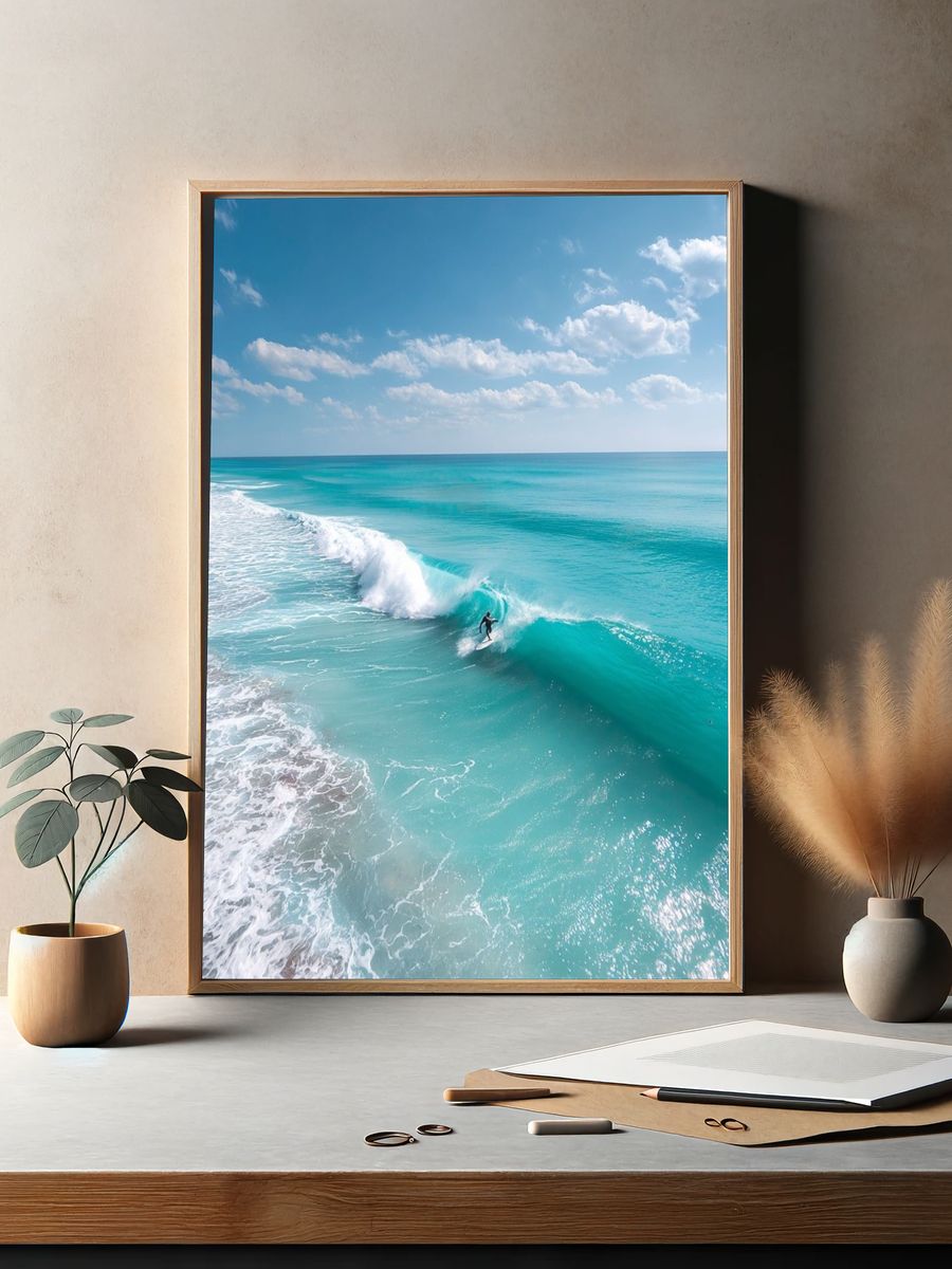 Turquoise Surf Break Photography Poster. — room view 2
