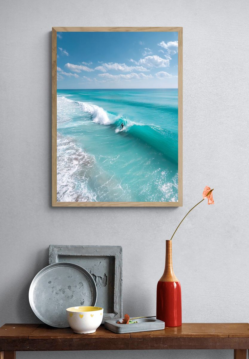 Turquoise Surf Break Photography Poster. — room view 3