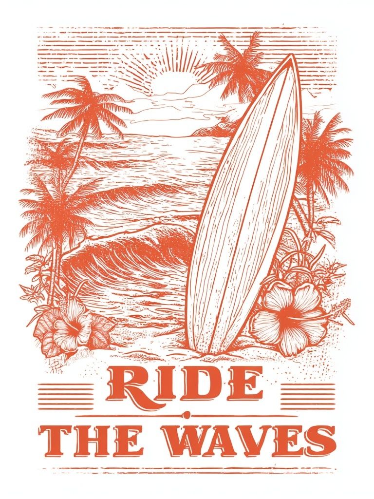 Ride the Waves — Vintage Print. poster detail