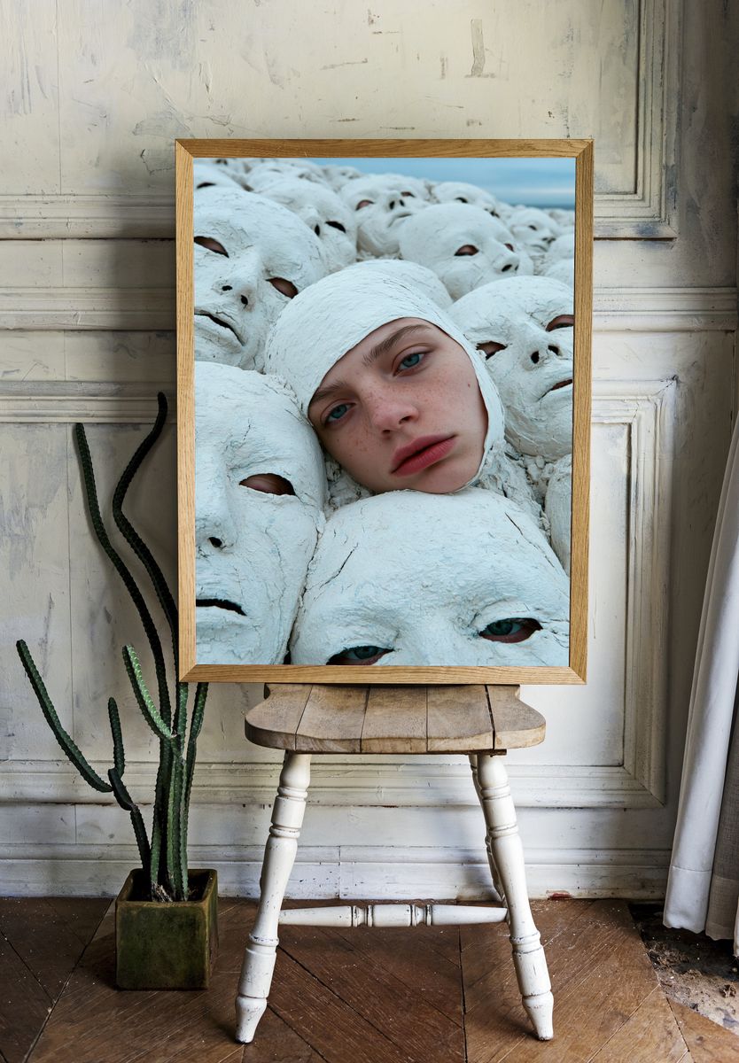 Surreal Masked Faces Photography Poster. room preview
