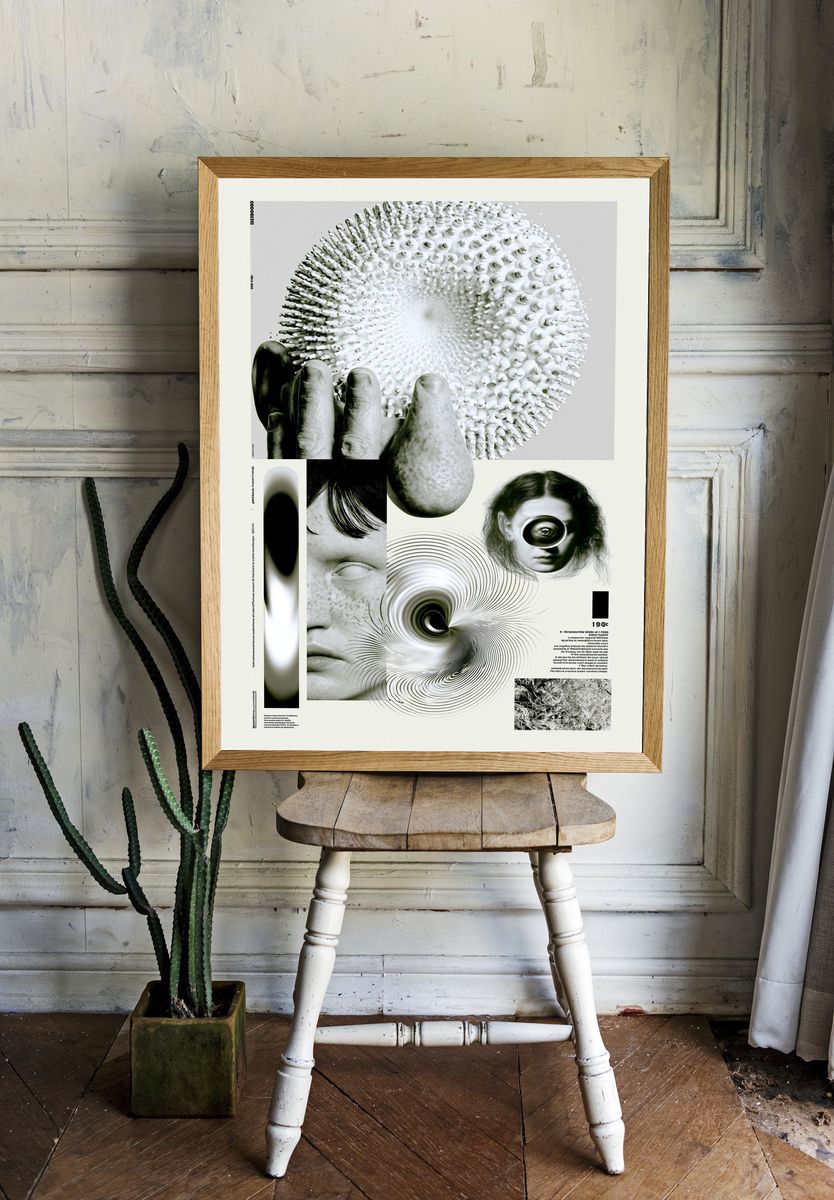 Surreal Monochrome Collage Poster. — room view 1
