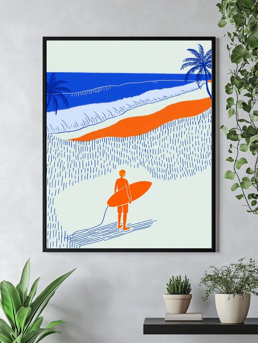 Surfer at the Beach — Illustration Print. — room view 4
