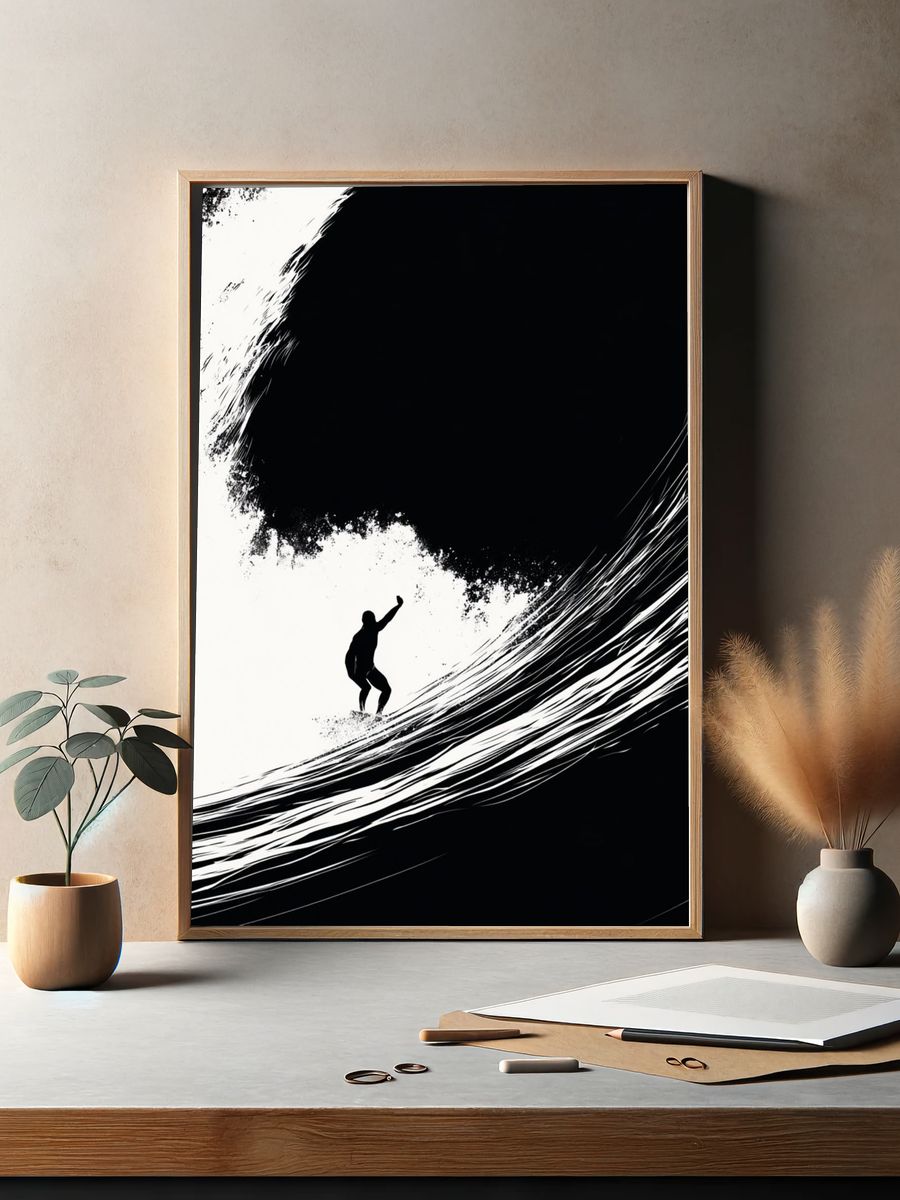 Surfer Wave Silhouette Poster. — room view 2