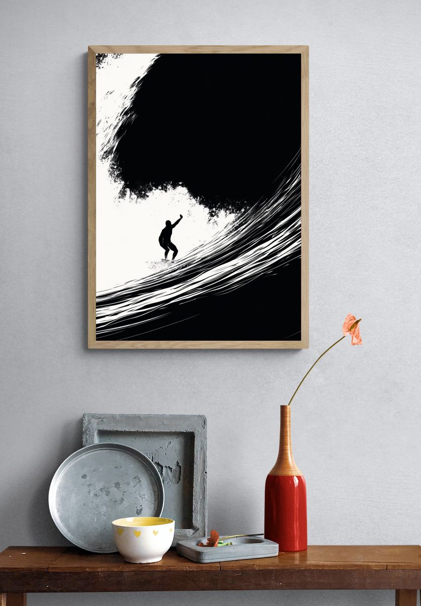 Surfer Wave Silhouette Poster. — room view 3