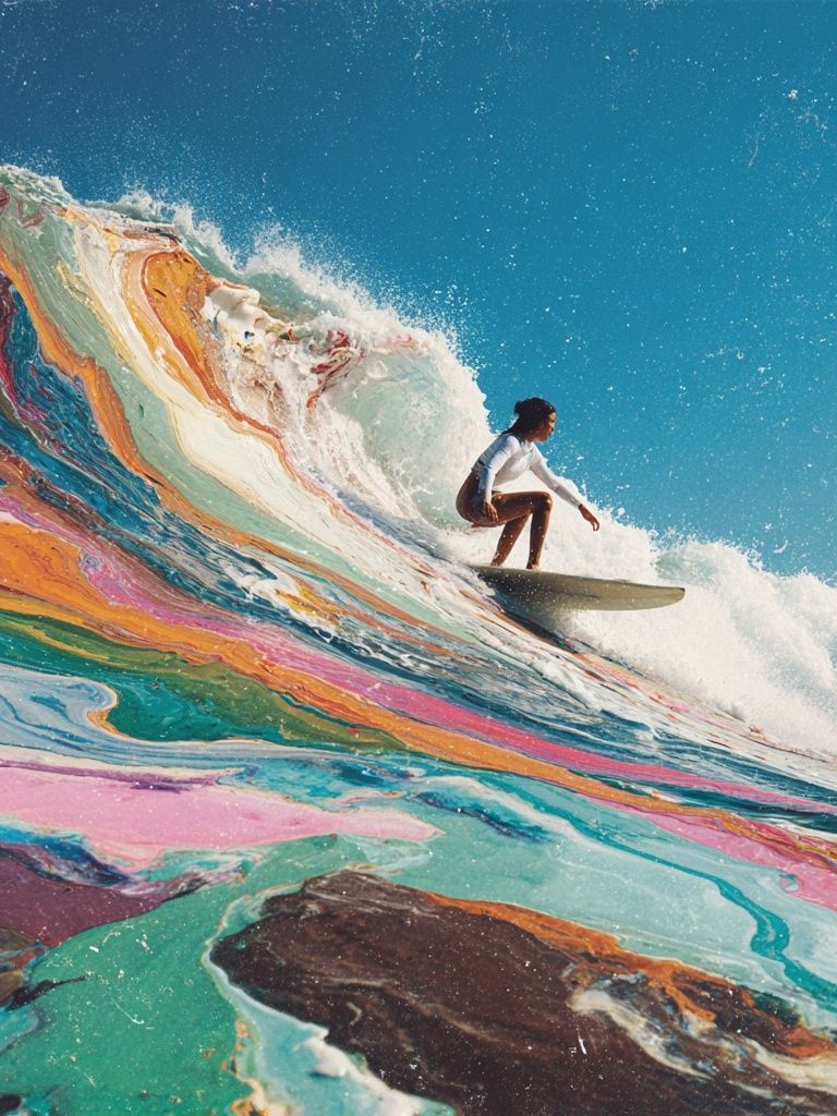 Surfer Riding Colorful Wave Poster. poster detail