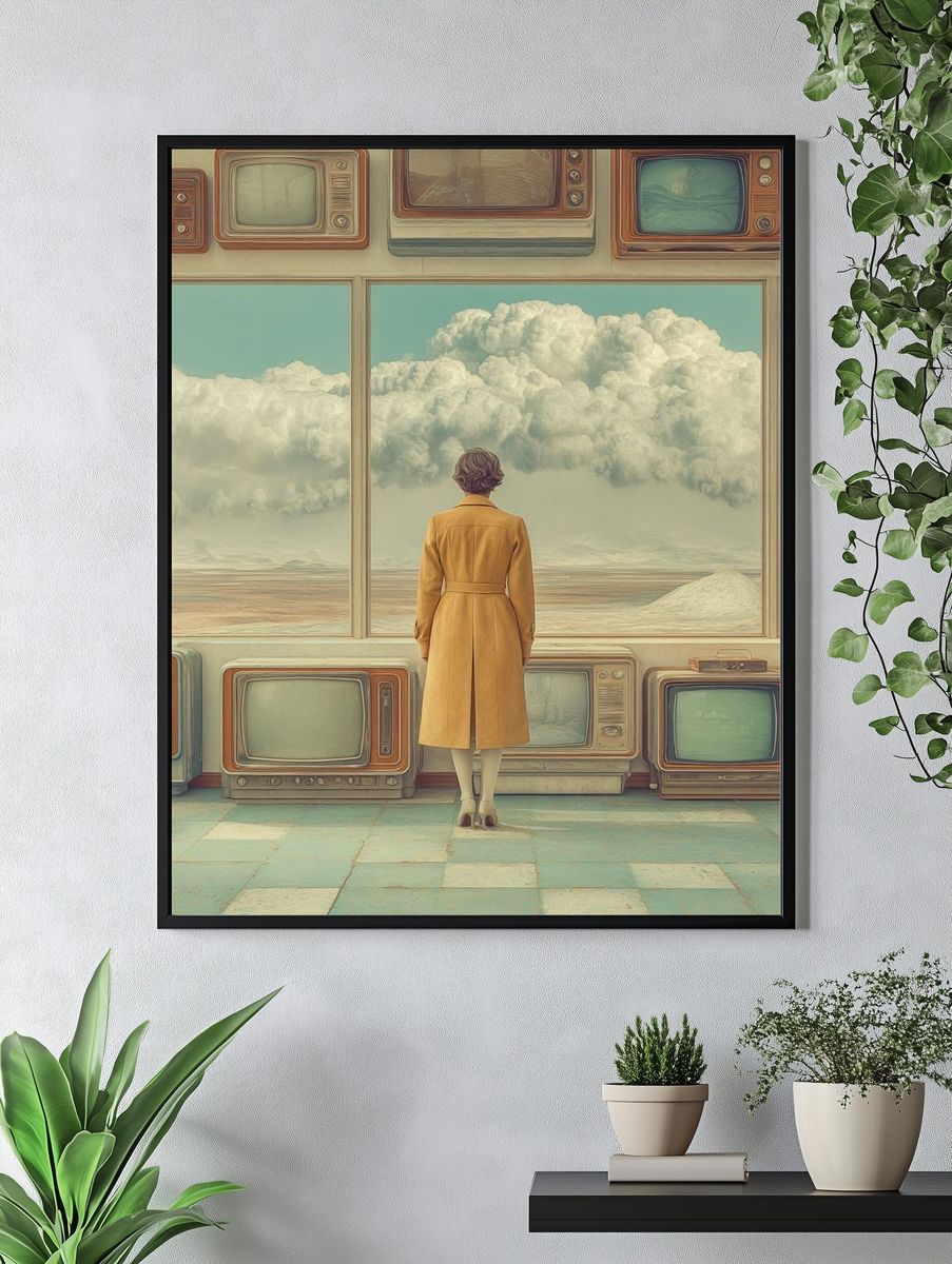 Surreal Woman and TVs Print. — room view 4