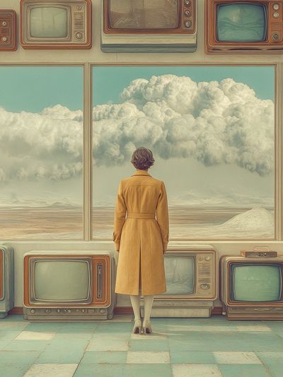Surreal Woman and TVs Print. poster print