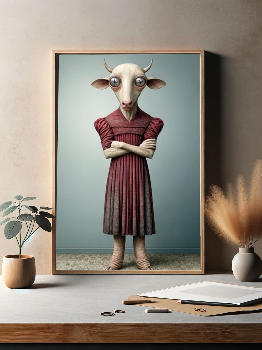 Surreal Bull Portrait Print. — room view 2