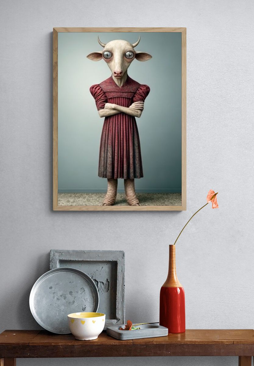 Surreal Bull Portrait Print. — room view 3