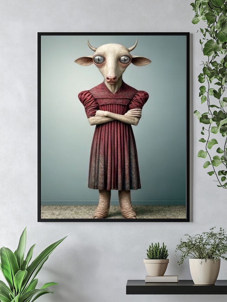 Surreal Bull Portrait Print. — room view 4