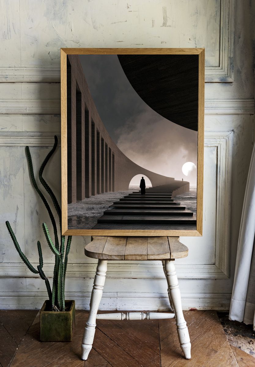 Surreal Seaside Archway Print. room preview