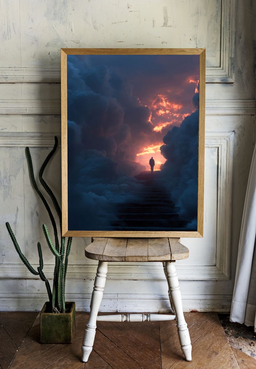 Celestial Stairway Surrealism Print. — room view 1