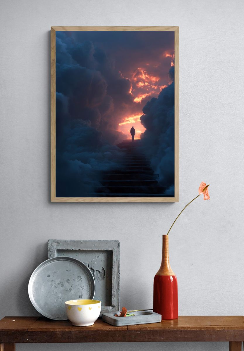 Celestial Stairway Surrealism Print. — room view 3