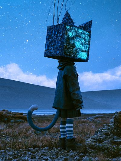 Surreal Blue Figure Print.