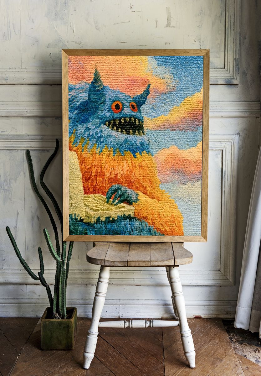 Surreal Monster Landscape Print. — room view 1