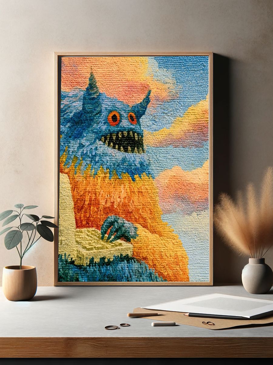 Surreal Monster Landscape Print. — room view 2