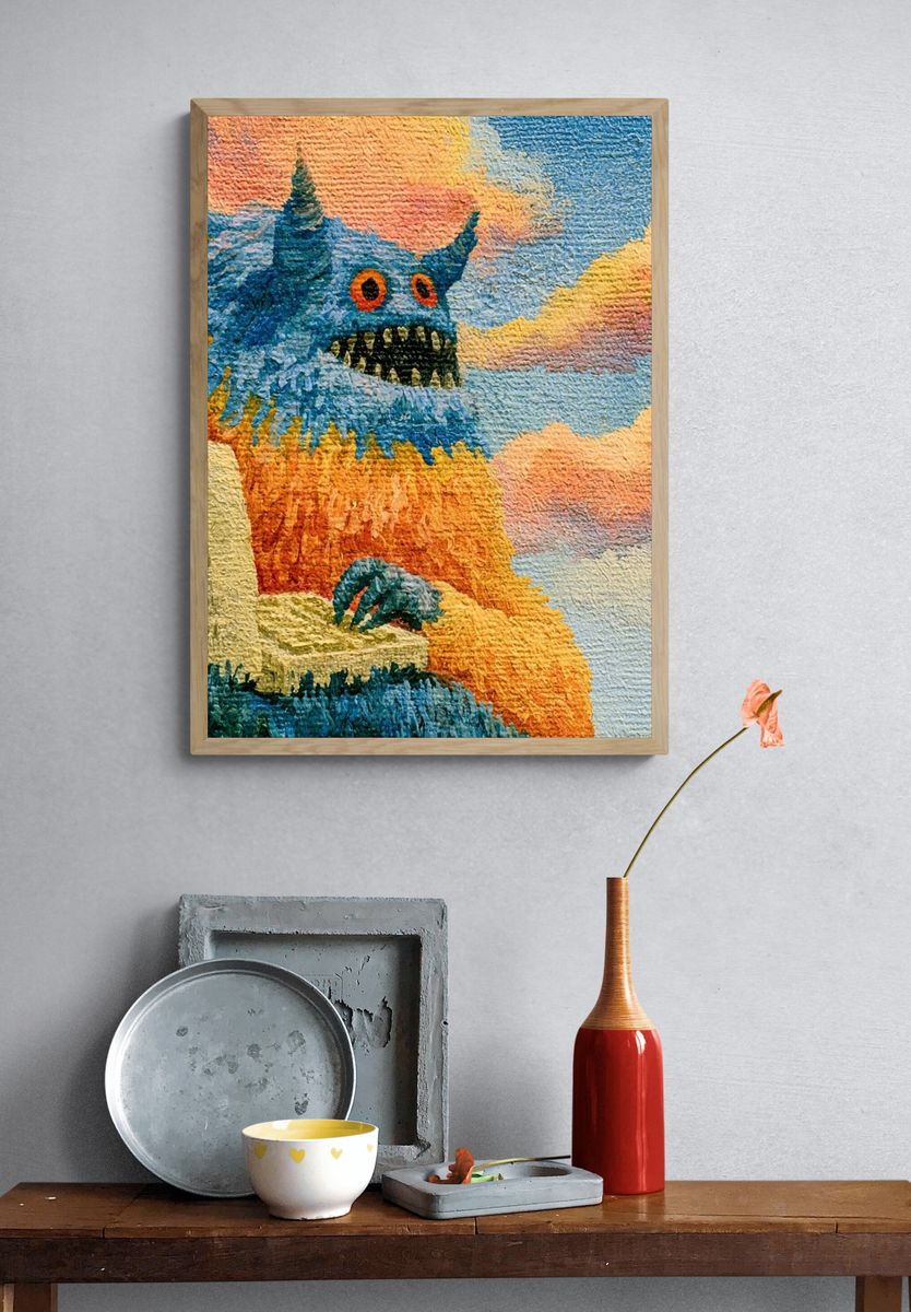Surreal Monster Landscape Print. — room view 3