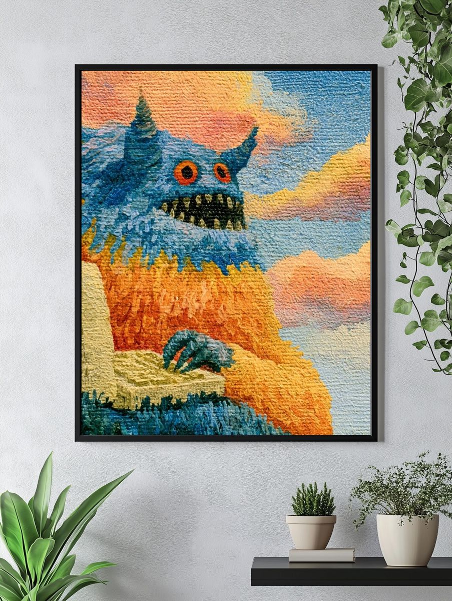 Surreal Monster Landscape Print. — room view 4