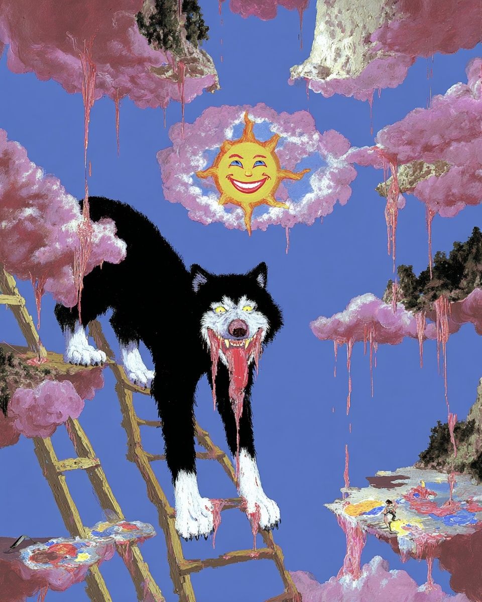 Surreal Wolf and Sun — Illustration Print. poster detail