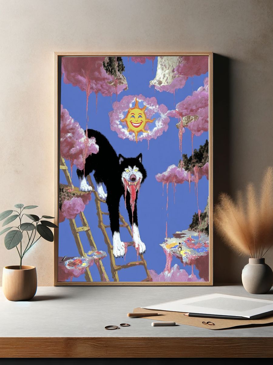 Surreal Wolf and Sun — Illustration Print. — room view 2