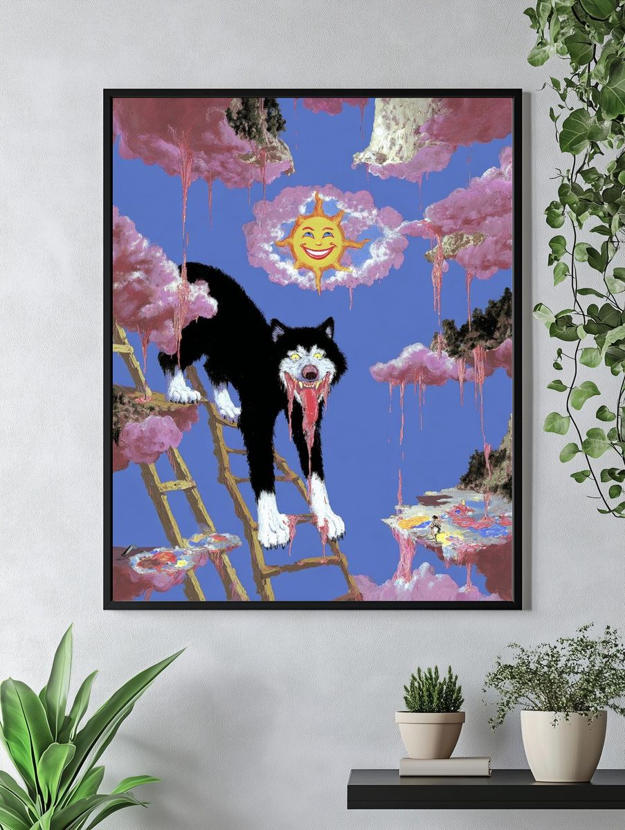 Surreal Wolf and Sun — Illustration Print. — room view 4